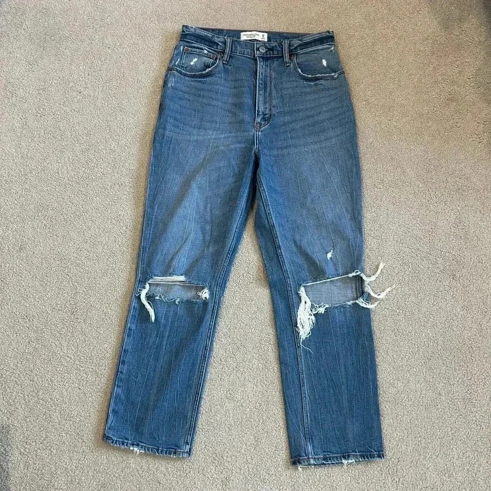 Abercrombie & Fitch the Ankle Straight Ultra High Rise Jeans Distressed Sz 28/6 - Picture 2 of 6